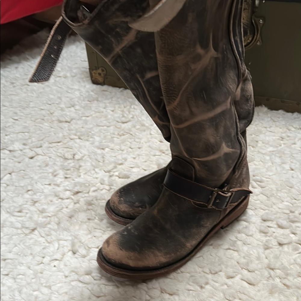 Distressed Brown Leather Boots
